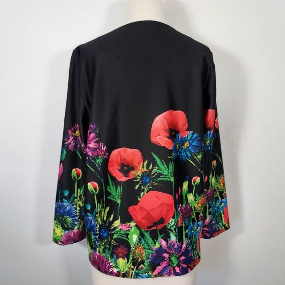 Peck and Peck Cardigan Jacket Black Floral Colorful Long Sleeve Womens Large - Picture 7 of 14